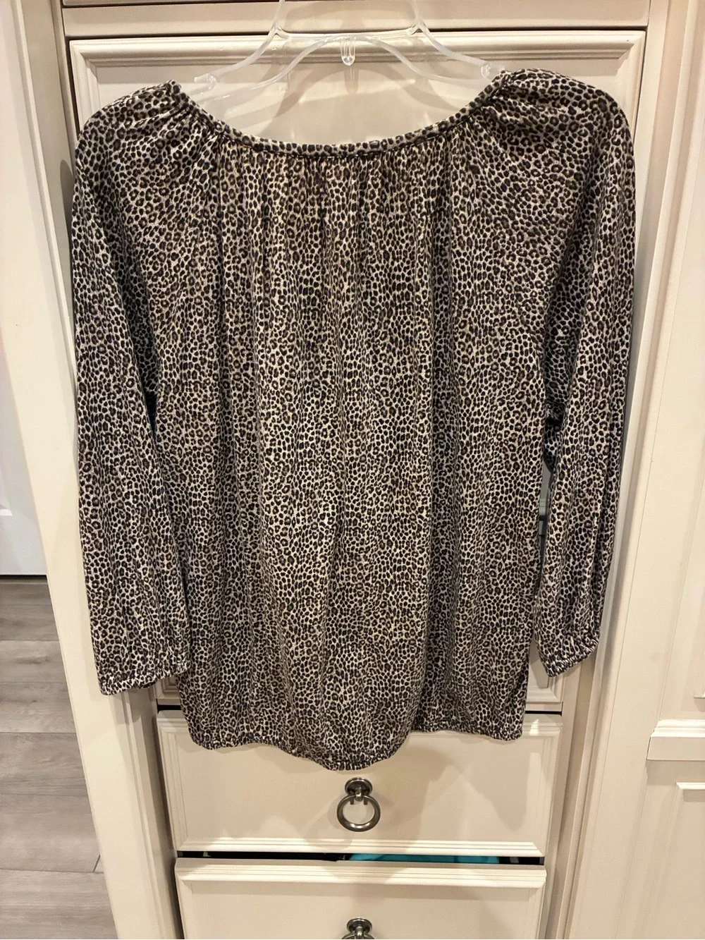 Michael Kors Women's Grey Leopard Print Peasant Blouse